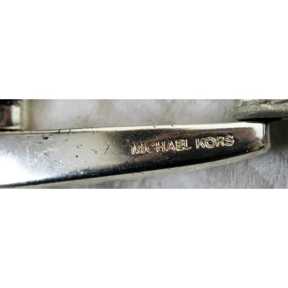 Michael Kors Silver Leather Belt Studded Rhinestones Medium Shiny Chic Fancy - Picture 6 of 11